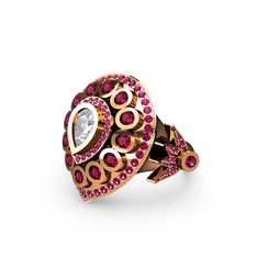 Beyaz zirkon ve rodolit garnet 14 ayar rose altın yüzük