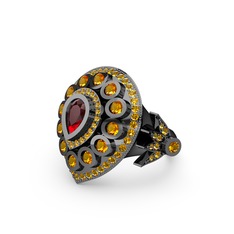 Garnet ve sitrin 925 ayar siyah rodyum kaplama gümüş yüzük