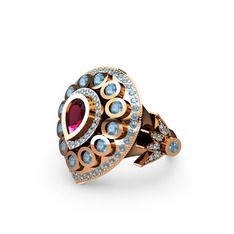 Rodolit garnet ve akuamarin 18 ayar rose altın yüzük