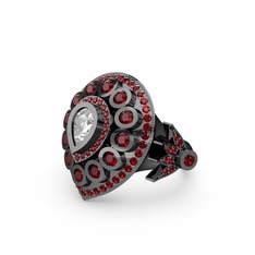 Mihrişah Elmas Yüzük - Swarovski ve garnet 925 ayar siyah rodyum kaplama gümüş yüzük #2bykzl