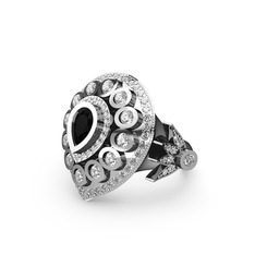 Siyah zirkon ve swarovski 18 ayar beyaz altın yüzük