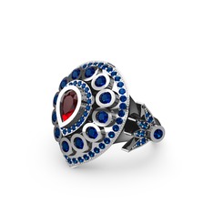 Mihrişah Elmas Yüzük - Garnet ve lab safir 14 ayar beyaz altın yüzük #47yzpj