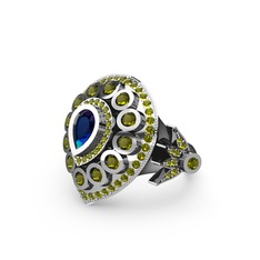 Mihrişah Elmas Yüzük - Lab safir ve peridot 18 ayar beyaz altın yüzük #495ezp