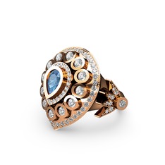 Mihrişah Elmas Yüzük - Akuamarin ve swarovski 18 ayar rose altın yüzük #6z6vu5