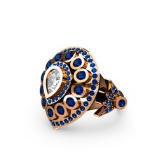 Mihrişah Elmas Yüzük - Swarovski ve lab safir 18 ayar rose altın yüzük #71vgxp