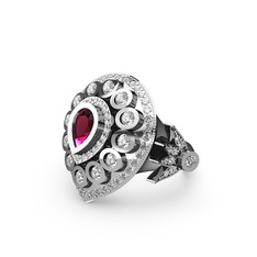 Rodolit garnet ve swarovski 14 ayar beyaz altın yüzük