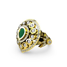 Kök zümrüt ve beyaz zirkon 18 ayar altın yüzük