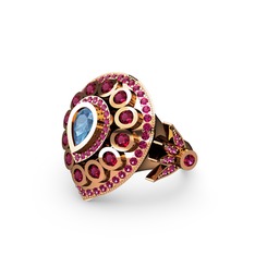 Akuamarin ve rodolit garnet 18 ayar rose altın yüzük