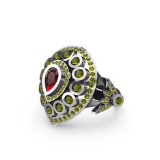 Garnet ve peridot 8 ayar beyaz altın yüzük