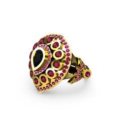 Siyah zirkon ve rodolit garnet 8 ayar altın yüzük
