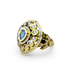 Mihrişah Elmas Yüzük - Akuamarin ve swarovski 8 ayar altın yüzük #av96v3