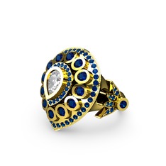 Swarovski ve lab safir 8 ayar altın yüzük