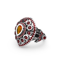 Sitrin ve garnet 14 ayar beyaz altın yüzük