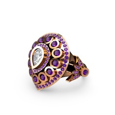 Swarovski ve ametist 925 ayar rose altın kaplama gümüş yüzük