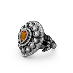 Mihrişah Elmas Yüzük - Sitrin ve swarovski 925 ayar siyah rodyum kaplama gümüş yüzük #ddyy5z