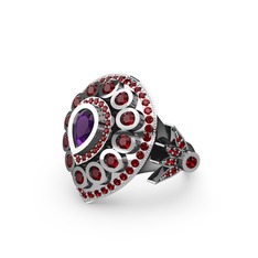 Ametist ve garnet 8 ayar beyaz altın yüzük