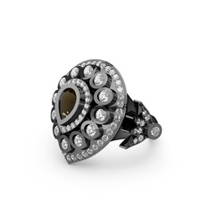 Dumanlı kuvars ve swarovski 925 ayar siyah rodyum kaplama gümüş yüzük