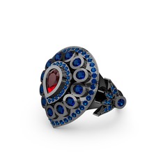 Garnet ve lab safir 925 ayar siyah rodyum kaplama gümüş yüzük