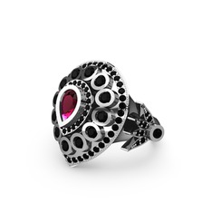 Rodolit garnet ve siyah zirkon 14 ayar beyaz altın yüzük