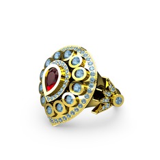 Garnet ve akuamarin 8 ayar altın yüzük