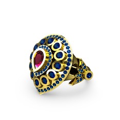 Rodolit garnet ve lab safir 8 ayar altın yüzük