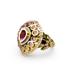 Rodolit garnet ve pembe kuvars 18 ayar altın yüzük