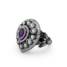 Mihrişah Elmas Yüzük - Ametist ve swarovski 925 ayar siyah rodyum kaplama gümüş yüzük #mn3244