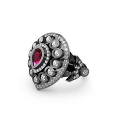 Mihrişah Elmas Yüzük - Rodolit garnet ve swarovski 925 ayar siyah rodyum kaplama gümüş yüzük #n0j0pa