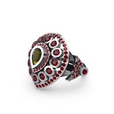 Peridot ve garnet 8 ayar beyaz altın yüzük
