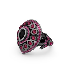 Mihrişah Elmas Yüzük - Siyah zirkon ve rodolit garnet 925 ayar siyah rodyum kaplama gümüş yüzük #o024qf