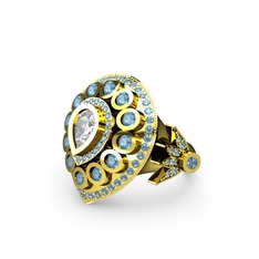 Swarovski ve akuamarin 8 ayar altın yüzük