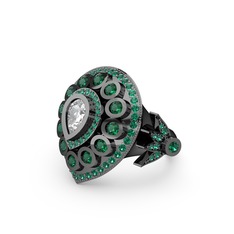 Mihrişah Elmas Yüzük - Swarovski ve yeşil kuvars 925 ayar siyah rodyum kaplama gümüş yüzük #ofi75