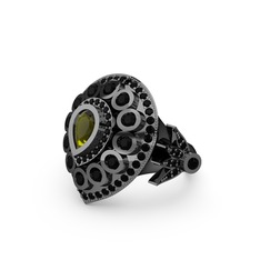 Peridot ve siyah zirkon 925 ayar siyah rodyum kaplama gümüş yüzük