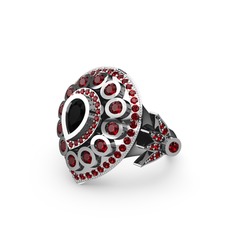 Siyah zirkon ve garnet 8 ayar beyaz altın yüzük