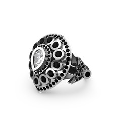 Mihrişah Elmas Yüzük - Swarovski ve siyah zirkon 18 ayar beyaz altın yüzük #q22zj4