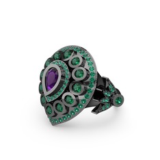 Mihrişah Elmas Yüzük - Ametist ve yeşil kuvars 925 ayar siyah rodyum kaplama gümüş yüzük #r82d4v