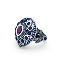 Mihrişah Elmas Yüzük - Ametist ve lab safir 14 ayar beyaz altın yüzük #s8e6h6