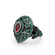 Mihrişah Elmas Yüzük - Garnet ve yeşil kuvars 925 ayar siyah rodyum kaplama gümüş yüzük #tfch21