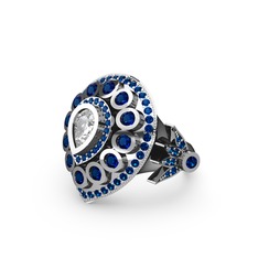 Swarovski ve lab safir 18 ayar beyaz altın yüzük
