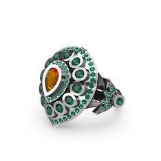 Mihrişah Elmas Yüzük - Sitrin ve yeşil kuvars 925 ayar gümüş yüzük #w3gj8z