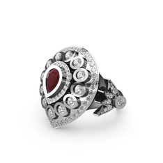 Kök yakut ve swarovski 14 ayar beyaz altın yüzük