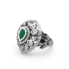 Kök zümrüt ve swarovski 14 ayar beyaz altın yüzük