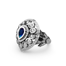 Lab safir ve swarovski 14 ayar beyaz altın yüzük