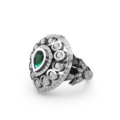 Mihrişah Elmas Yüzük - Yeşil kuvars ve swarovski 14 ayar beyaz altın yüzük #yod025