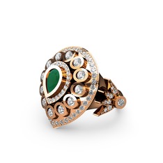 Mihrişah Elmas Yüzük - Kök zümrüt ve swarovski 18 ayar rose altın yüzük #z0aj8a