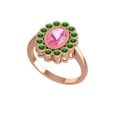 Pembe kuvars ve yeşil kuvars 14 ayar rose altın yüzük