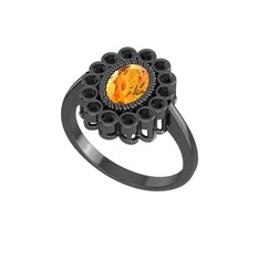 Rayiha Yüzük - Sitrin ve siyah zirkon 925 ayar siyah rodyum kaplama gümüş yüzük #10wtq2o