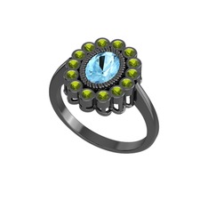 Rayiha Yüzük - Akuamarin ve peridot 925 ayar siyah rodyum kaplama gümüş yüzük #111ugpz