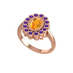 Rayiha Yüzük - Sitrin ve ametist 8 ayar rose altın yüzük #11p38r
