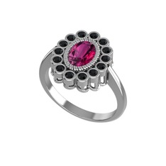 Rodolit garnet ve siyah zirkon 18 ayar beyaz altın yüzük